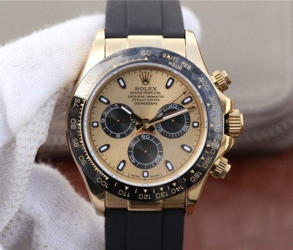 Rolex Daytona 116518 Noob YG/Black Dial Rubber Strap A7750