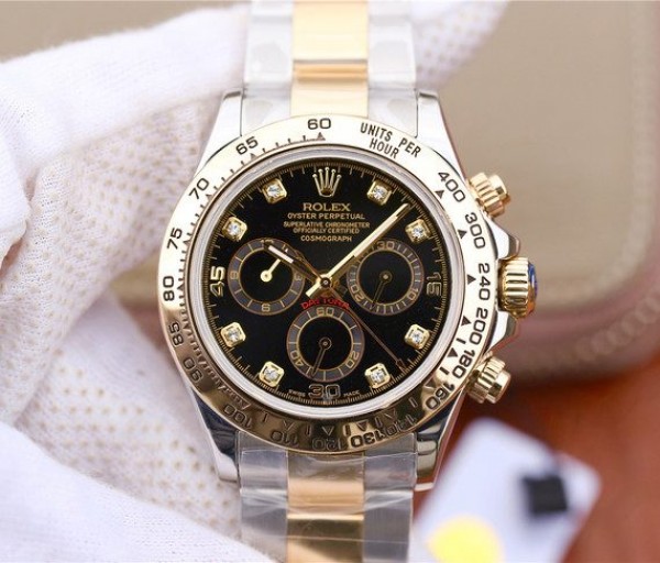 Rolex Daytona 116523 Thick YG Wrapped Black Dial Diamonds Markers SS/YG Bracelet A7750