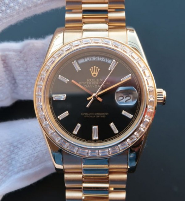 Rolex Noob Day-Date 218399 YG Black Dial Bracelet A3255