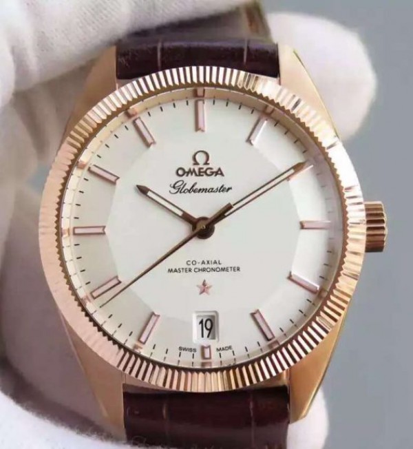 Omega Globemaster Master RG Case White Dial Brown Leather Strap A8901