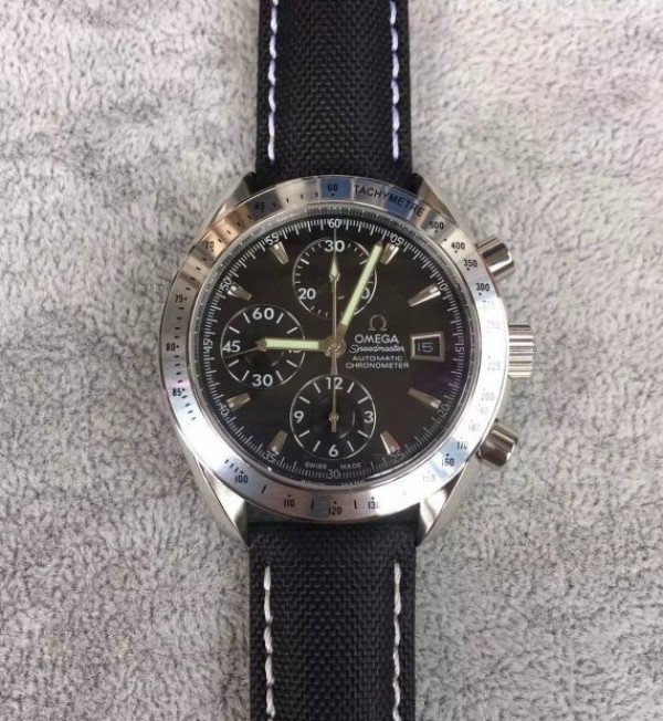 Omega Speedmaster 3210 Black Dial Black Nylon Strap Back through A7750