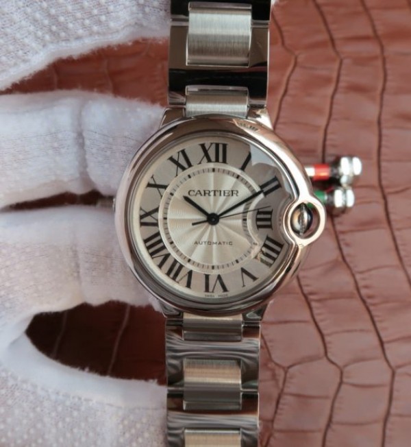 Cartier V6 Ballon Bleu 36mm White Textured Dial SS Bracelet