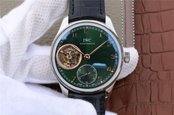 IWC Portuguese Tourbillon IW5463 SS YLF Green Dial RG Markers Black Leather Strap A98900