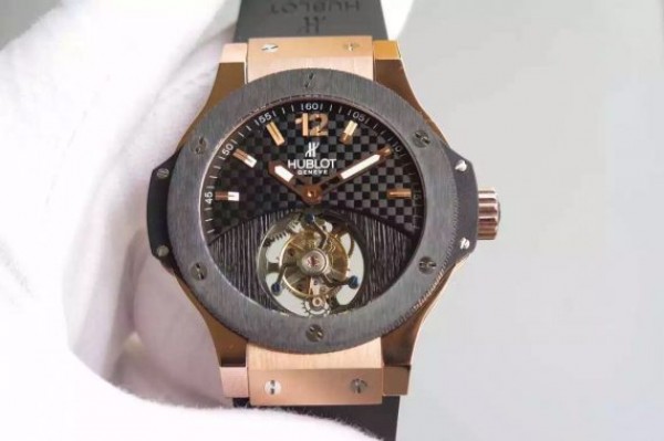 Hublot Big Bang Tourbillon RG Black Textured Dial Black Rubber Strap