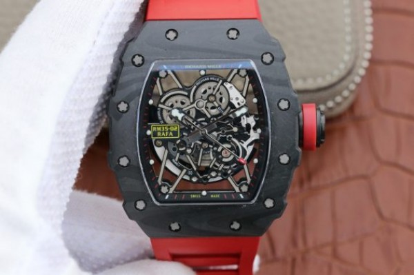 Richard Mille RM035-02 Rafael Nadal FC Titanium Case KVF Skeleton Dial Red Rubber Strap MIYOTA8215