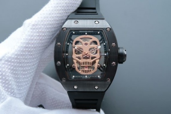 Richard Mille RM052 Black Ceramic Gold Skull Dial Black Rubber Strap MIYOTA8215