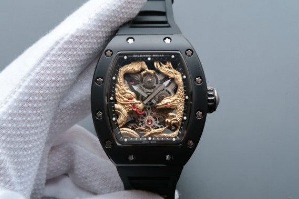 Richard Mille RM057 Dragon Phoenix PVD SS Case YG Dragon Dial Black Rubber Strap