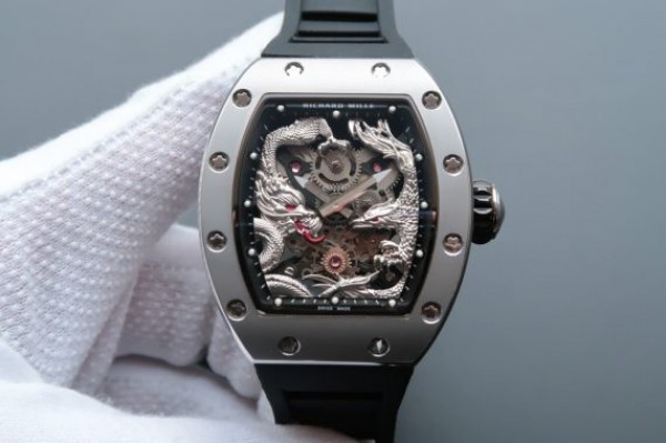 Richard Mille RM057 Dragon Phoenix SS Case Silver Dragon Dial Black Rubber Strap