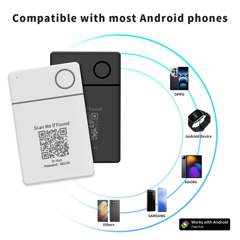 Wireless Rechargeable GPS Card Tracker Google Certified Android Locator for Xiaomi Pixel QR Code Anti Loss Billfold Smart Tag