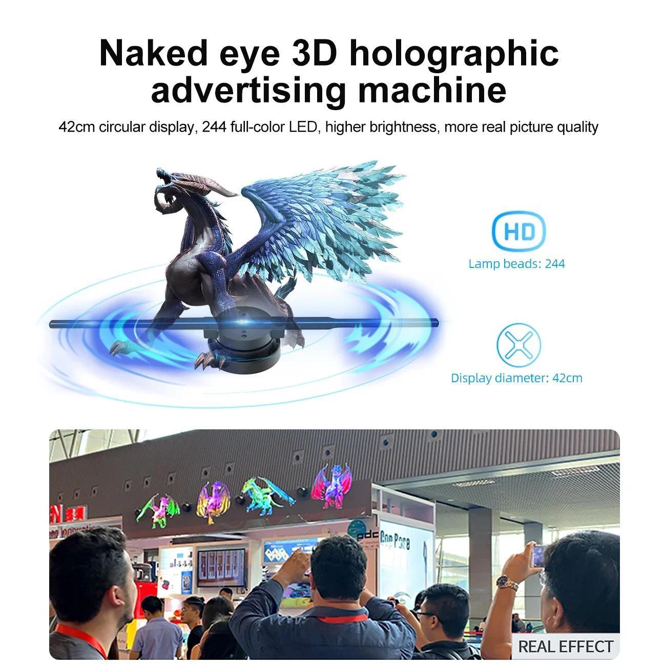 42cm 3D Holographic Fan Wifi Remote Custom ICONS DIY Video LOGO LED Neon Lights Rotating Display AD 3D Holographic Projector