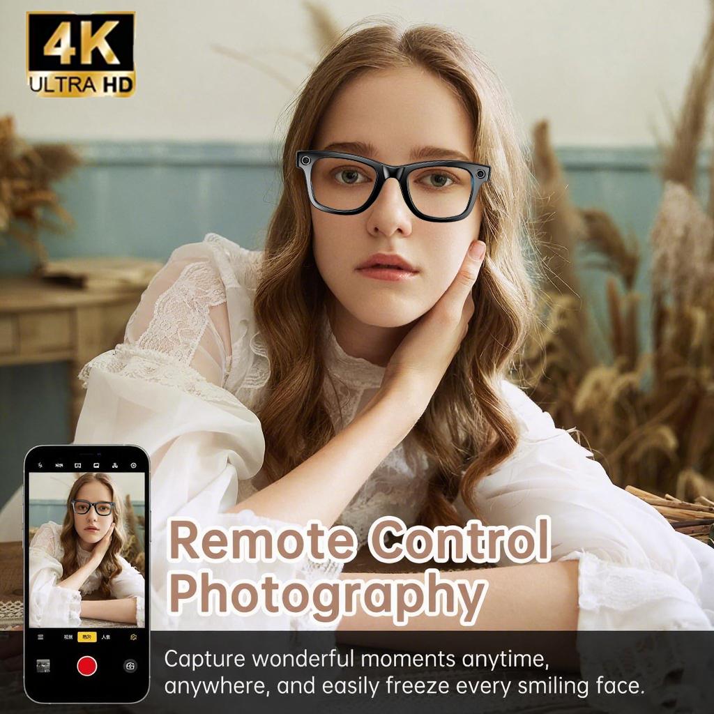 New Camera Glasses 800w Pixel 4K UHD Camera Recording Noise Reduction Ai Recognition Translation Anti Blue Light Smart Glasses Magnetic Memory Wearable - Image 3