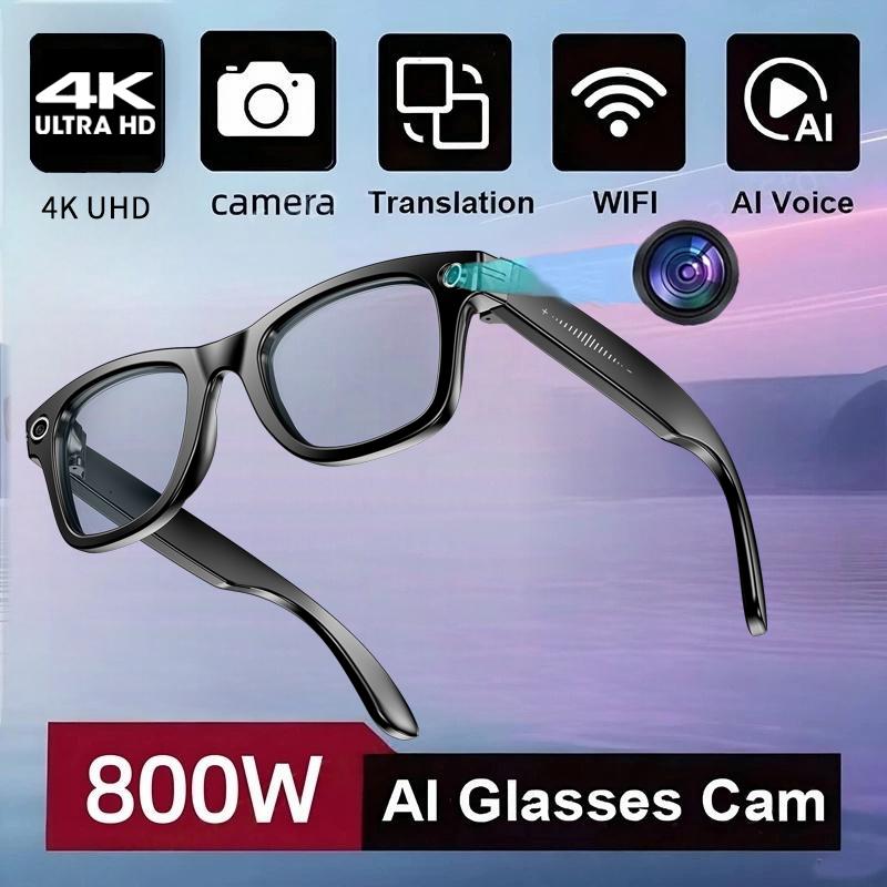 New Camera Glasses 800w Pixel 4K UHD Camera Recording Noise Reduction Ai Recognition Translation Anti Blue Light Smart Glasses Magnetic Memory Wearable