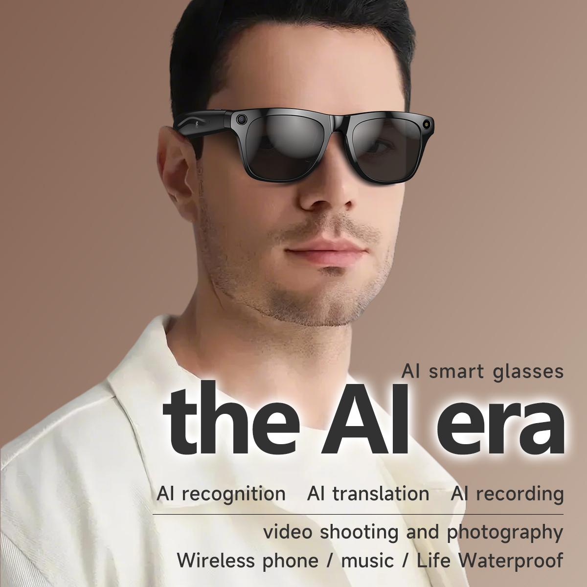 New Smart Glasses Voice Assistant BT Call AI Translation HIFI Headphones HD Anti-shake Camera Lenses Fashion Anti-UV Sunglasses Bluetooth Local Wearable White - Image 2