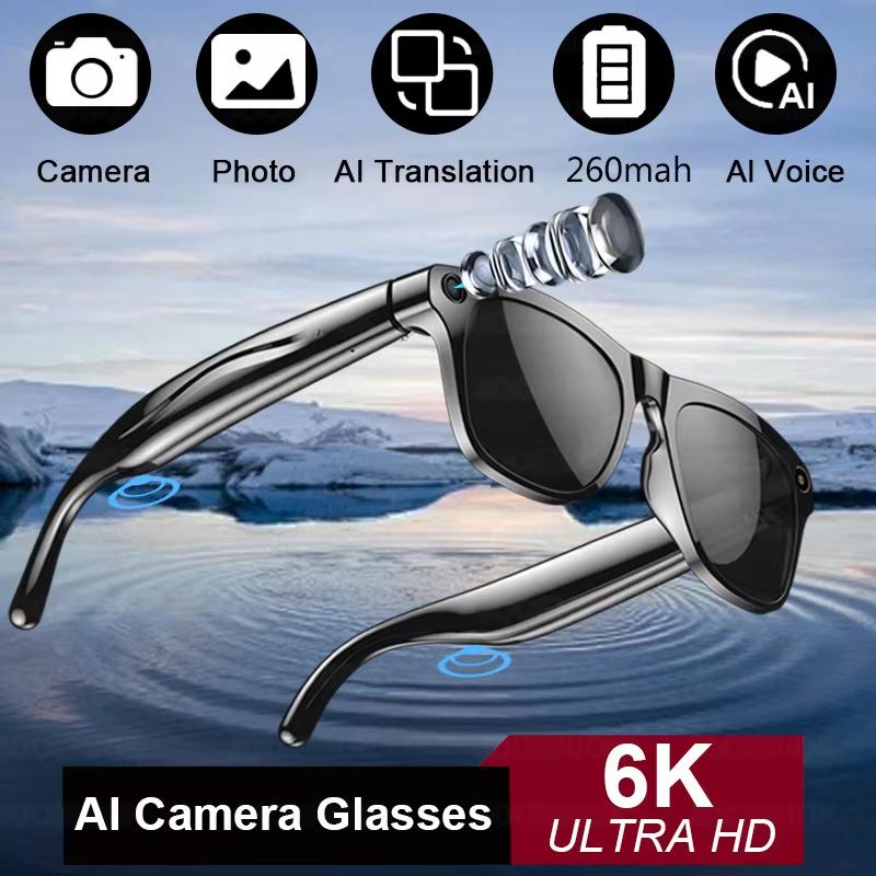 Smart AI Glasses 100MP Camera Chat GPT Voice Assistant Control Bluetooth Call Video Music Player Sport Sunglasses For Men Women Local Wearable White