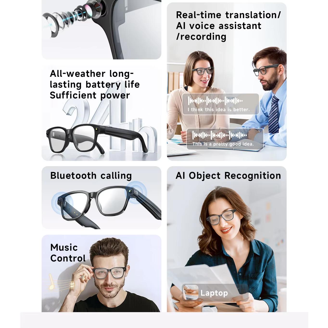 AI Smart Glasses Take Pictures Voice Assistant Translate Touch Control Built-in Mic &Speakers Bluetooth Call Audio Smart Glasses Wearable - Image 4