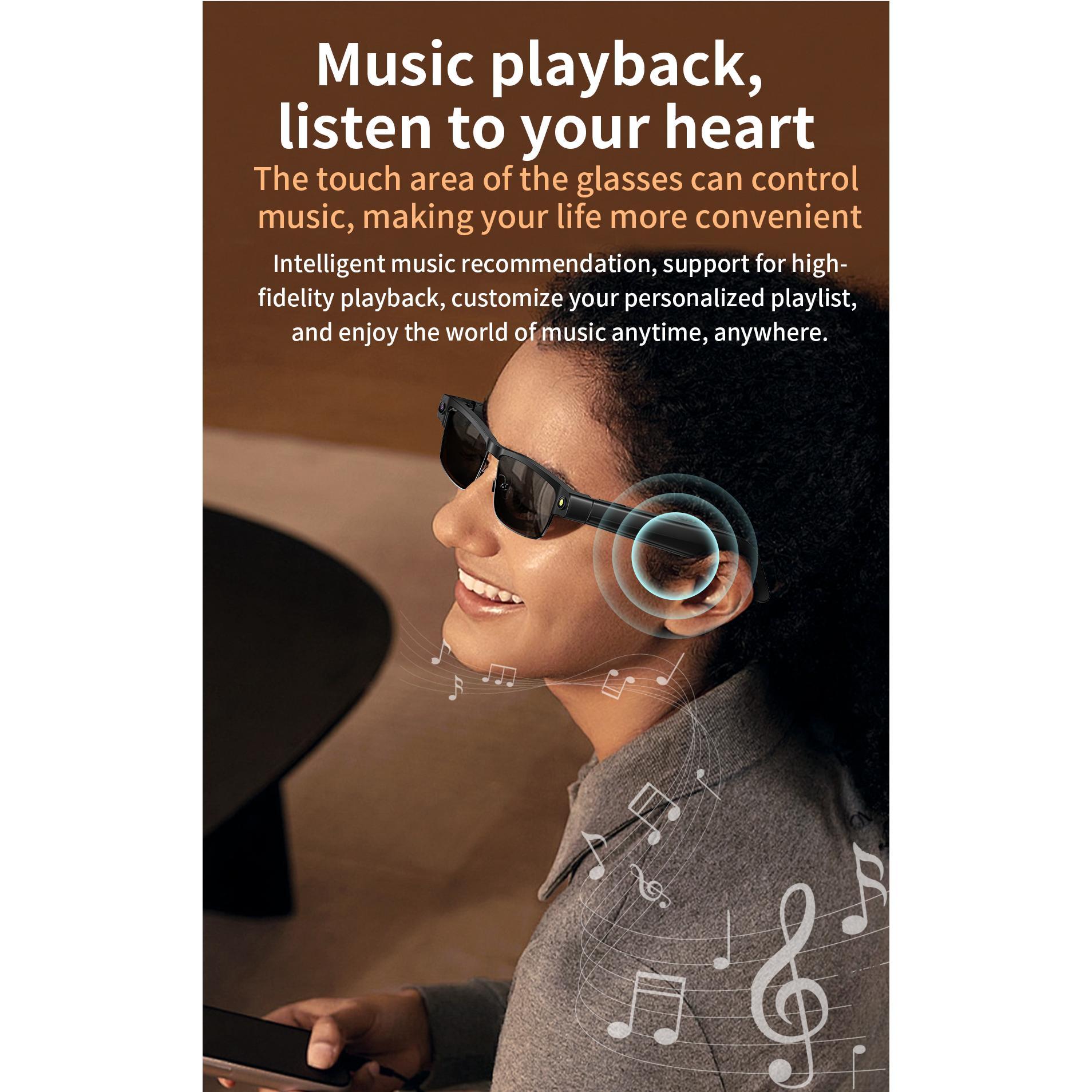 Smart AI Glasses Recording Videos Ai Photo Recognition Answer Translation Large Battery  Bluetooth Call Glasses For Men Women Wearable Mics Black Black