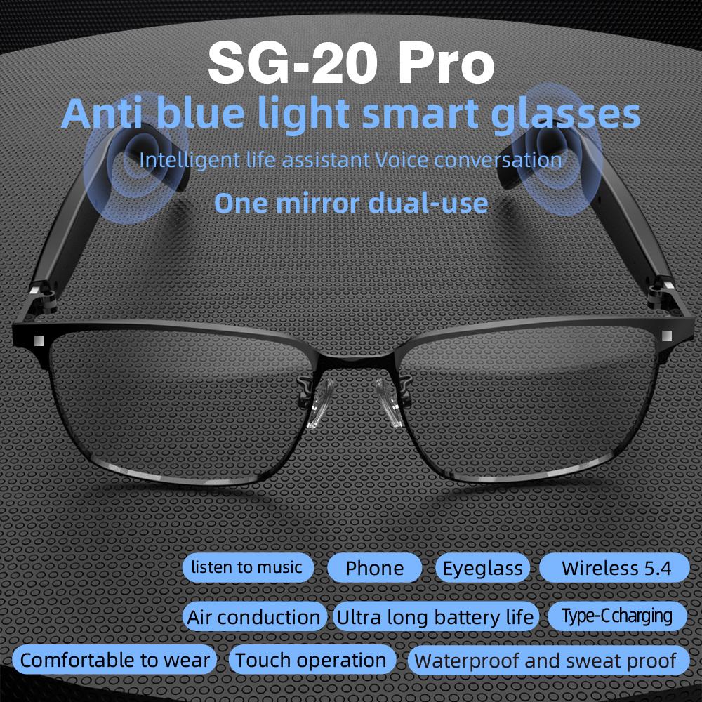 New SG-20 Pro Smart Glasses Wireless Call Music Playback Full Frame Sunglasses With Blue Light UV Protection Waterproof Glasses Bluetooth Metal - Image 2