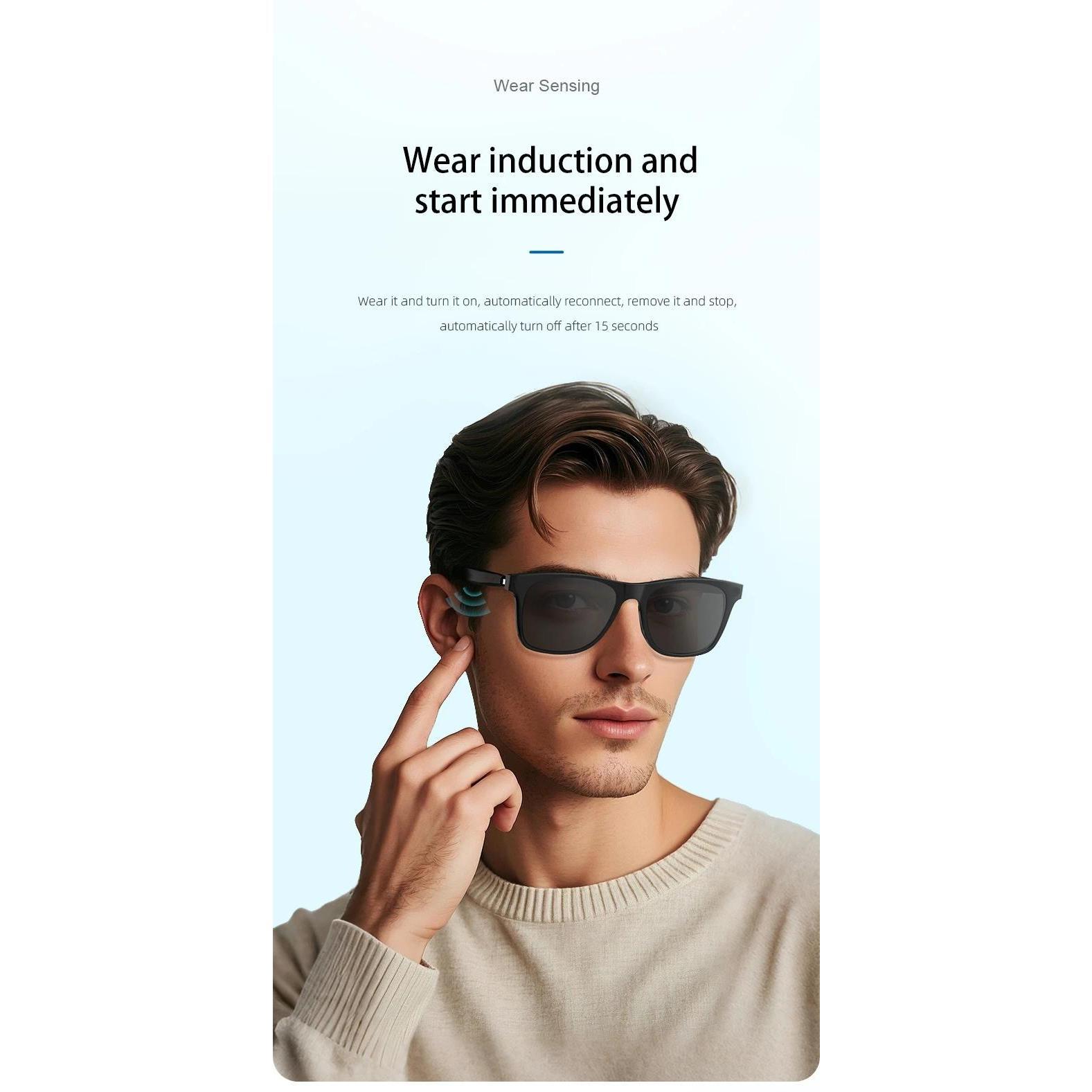 Smart Glasses  Remote Shoot Bluetooth Music Driving Headphones Call Sunglasses AI Voice Assistant Binaural Touch For Men