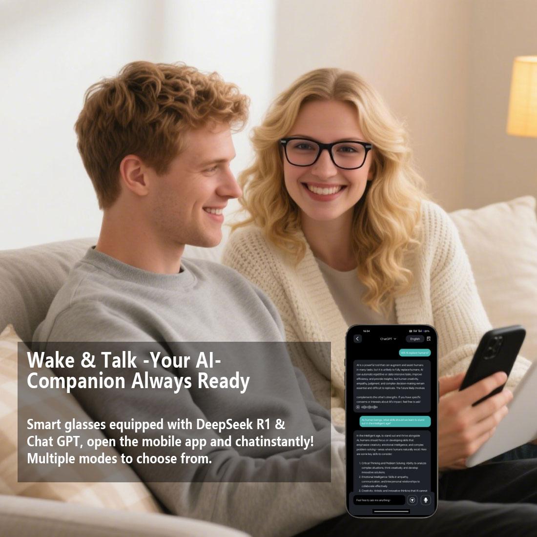 Smart AI translation glasses, real-time app translation in 164 languages, photochromic lenses, flat gray-black lenses. - Image 5