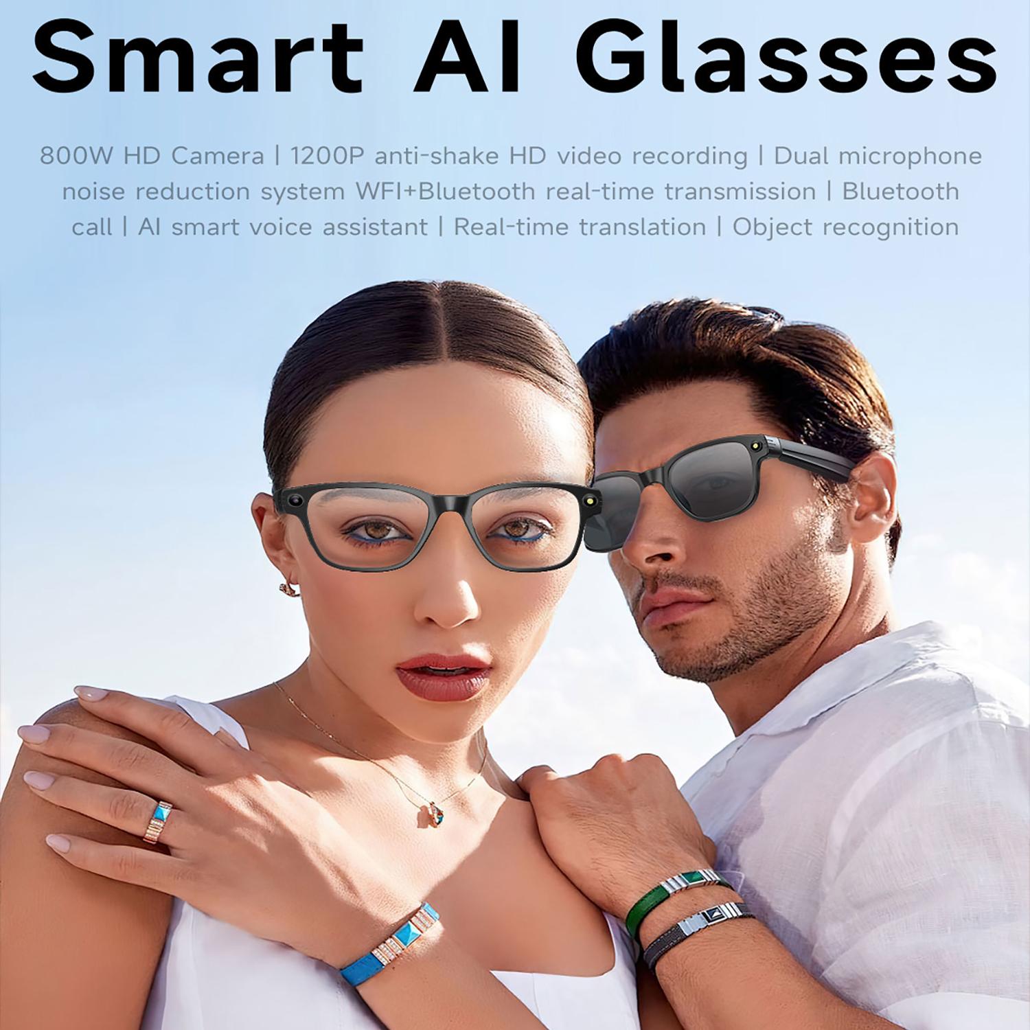 Smart Glasses, Voice Assistant, Toggle Translation, Touch Control, Video Recording, 800W Camera, Waterproof, Bluetooth Calling, Smart Sunglasses