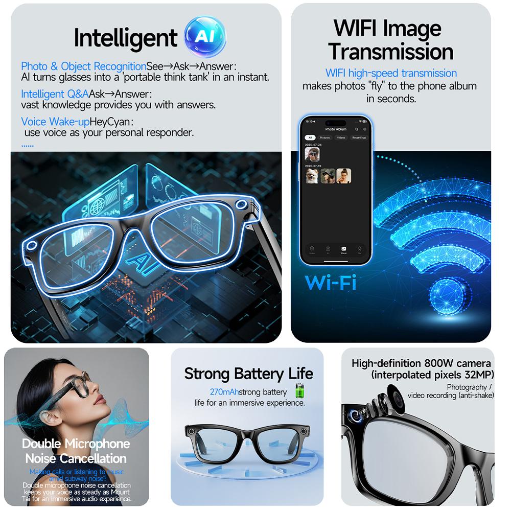 2026 New Smart AI Camera Glasses 800W Color-Changing Men Translation Glasses Waterproof Call Photo Video Recording Sunglasses