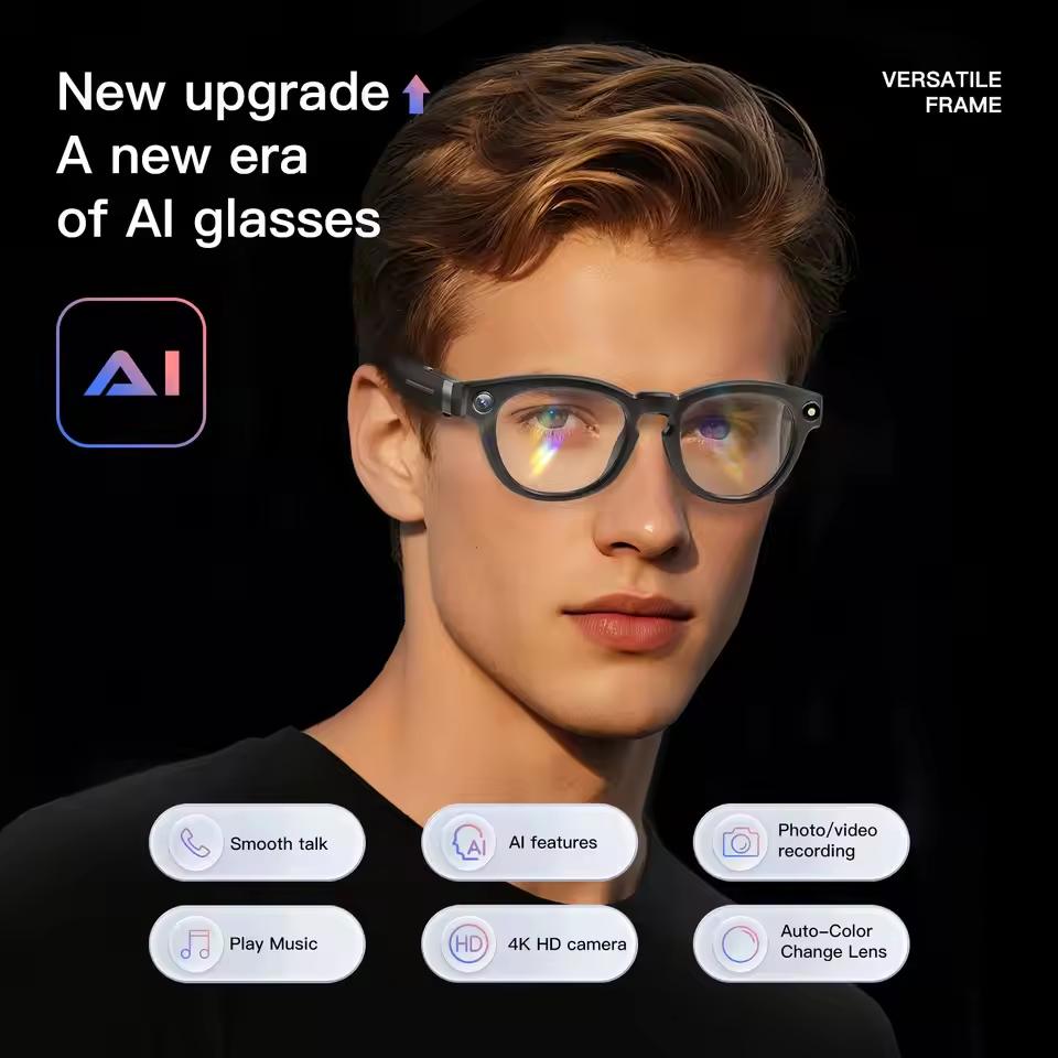 Photochromic Glasses, New for 2026, For Men, 800K Camera for 1080P Image Quality, WIFI Delivery, AI Translation, Suitable for Study and Meetings, Smart Glasses