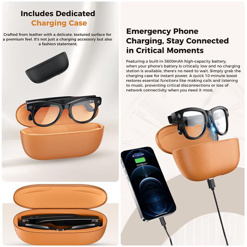 2026 AI Smart Glasses 4K HD Video 800MP Camera WiFi Transfer 32GB Chat GPT Voice Assistant BT Call with 3600mAh Charging Case