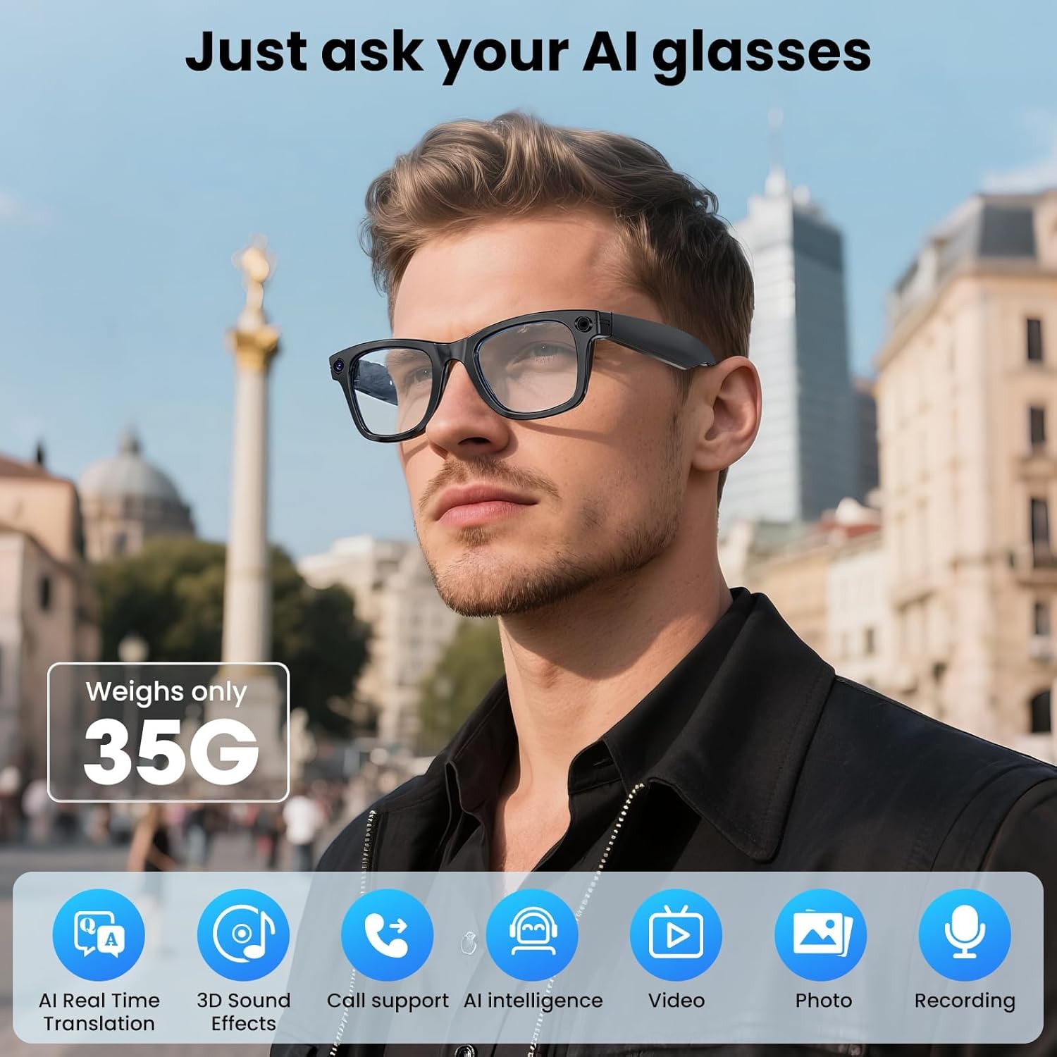 New Smart Glasses 8MP HD Camera AI Glasses Camera Photo Video Recording Translation Waterproof Anti-blue Camera Glasses Man Wome