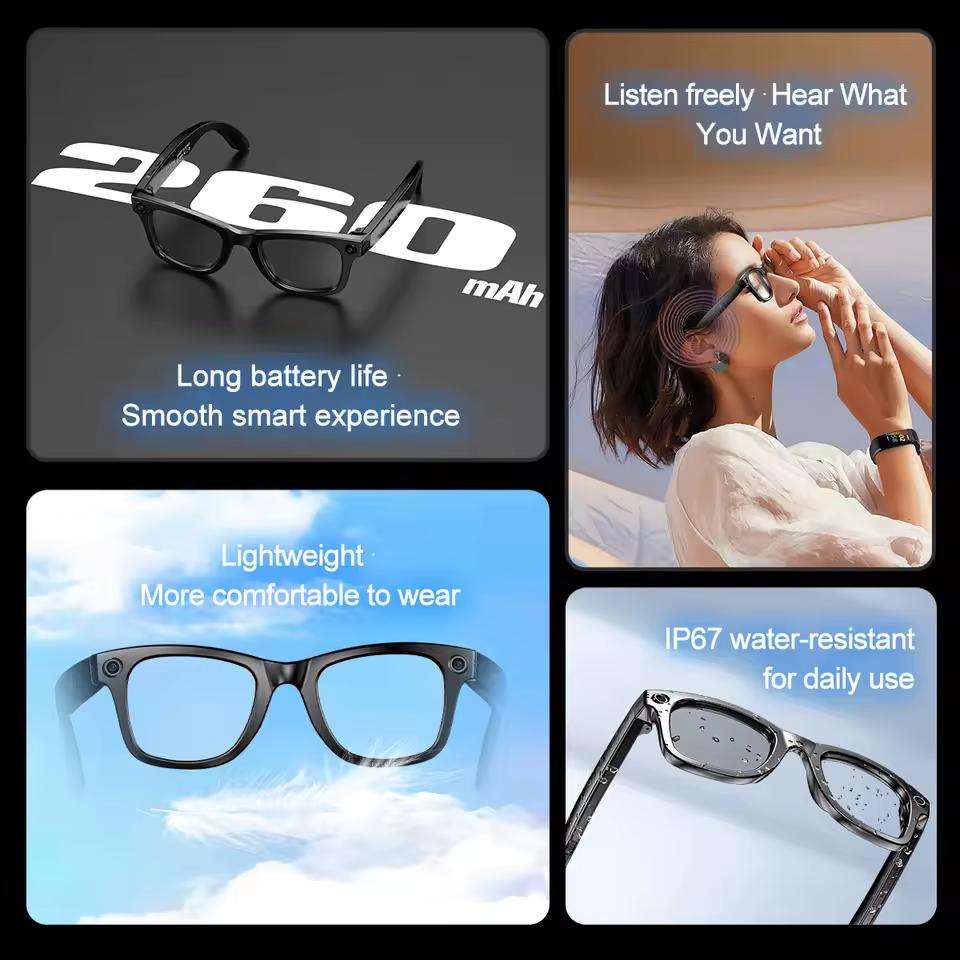 New 8 Million Pixels Camera Smart Glasses Recording Videos AI Photo Recognition Answer Translation Waterproof Blue light Glasses