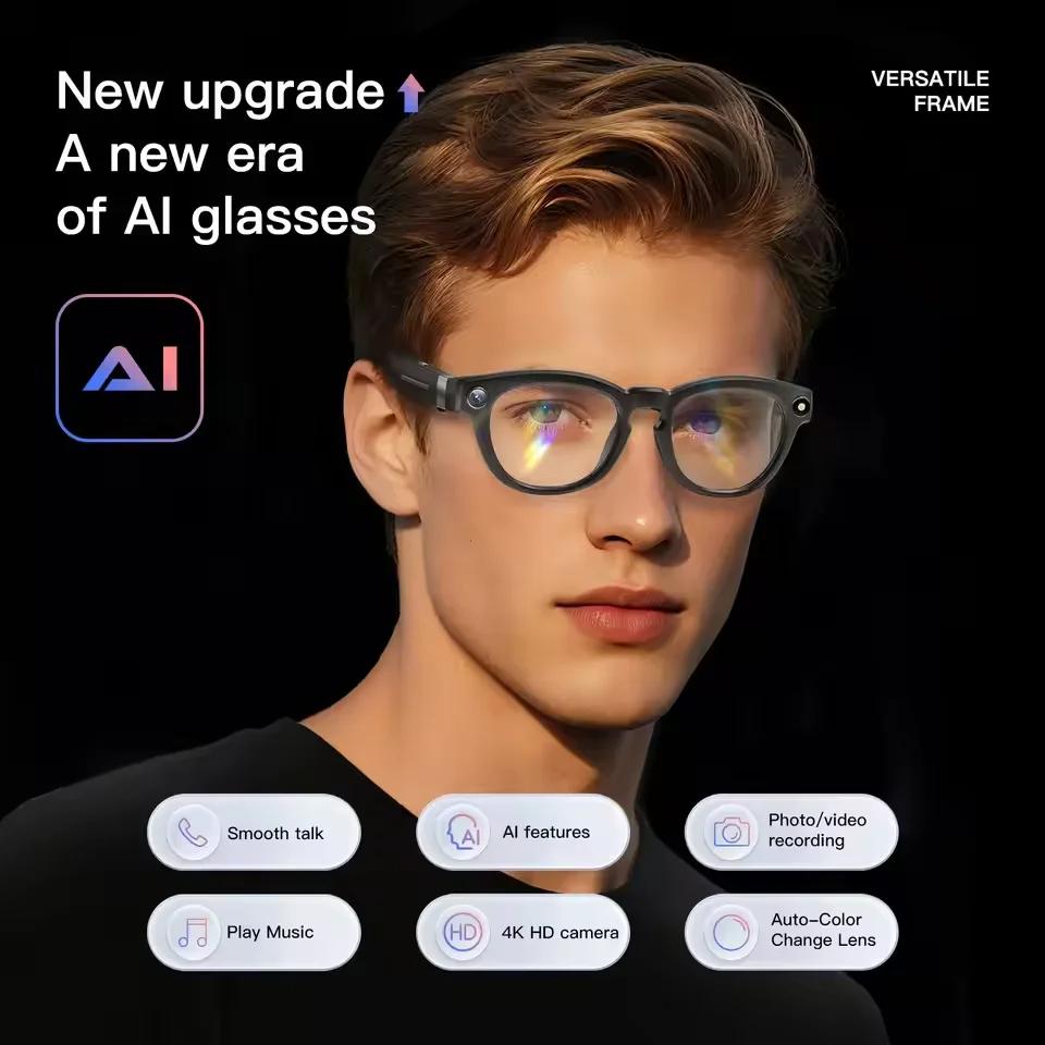 Smart glasses with AI 8K HD technology, designed for men, featuring GPT chat, an 800MP camera, Bluetooth calling, AI translation, voice assistant control, sunglasses style, also suitable for women, model year 2026