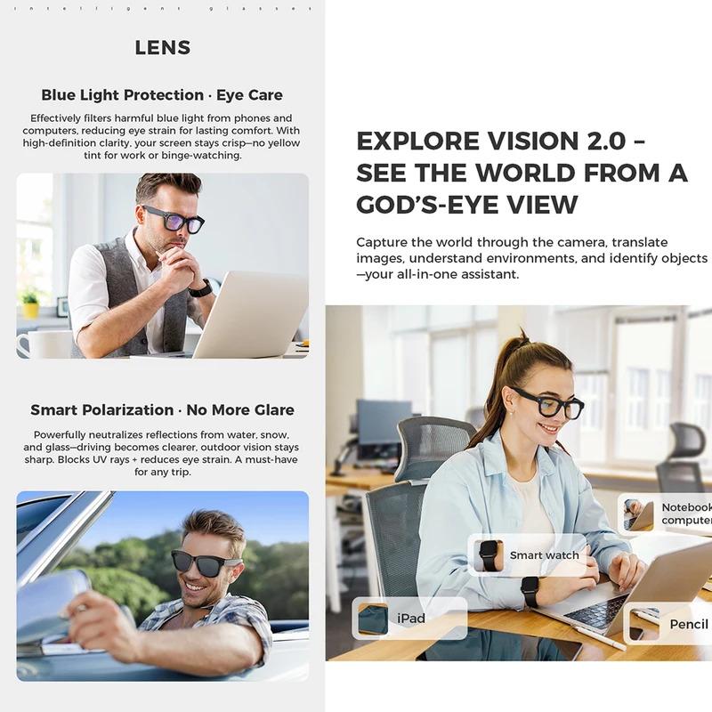 AI Smart Glasses M01 for Photography Object Recognition Video Recording Bluetooth Music Calling AI Recognition Translation