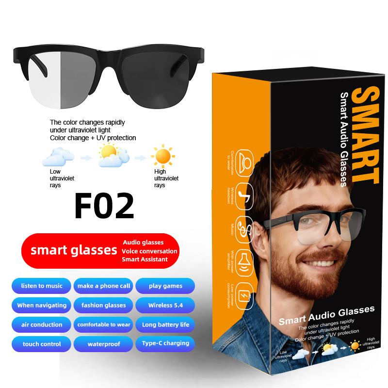 F02 Transparent Lens Bluetooth Audio Glasses | Open-Ear Speakers | Anti-Blue Light | Smart Touch Control | Office & Daily Use