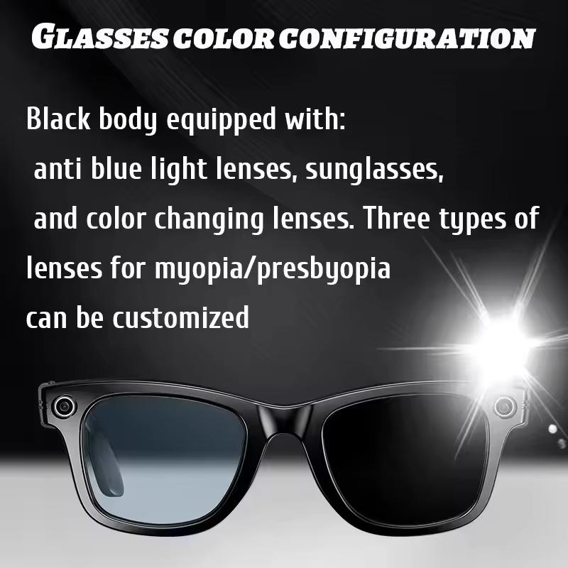Discover the Revolutionary Features of Smart Black Glasses with Camera, AI, 800W, Voice Control, WiFi and Bluetooth, HD1080P Recording, Smart Glasses, Compatible with Android and iOS