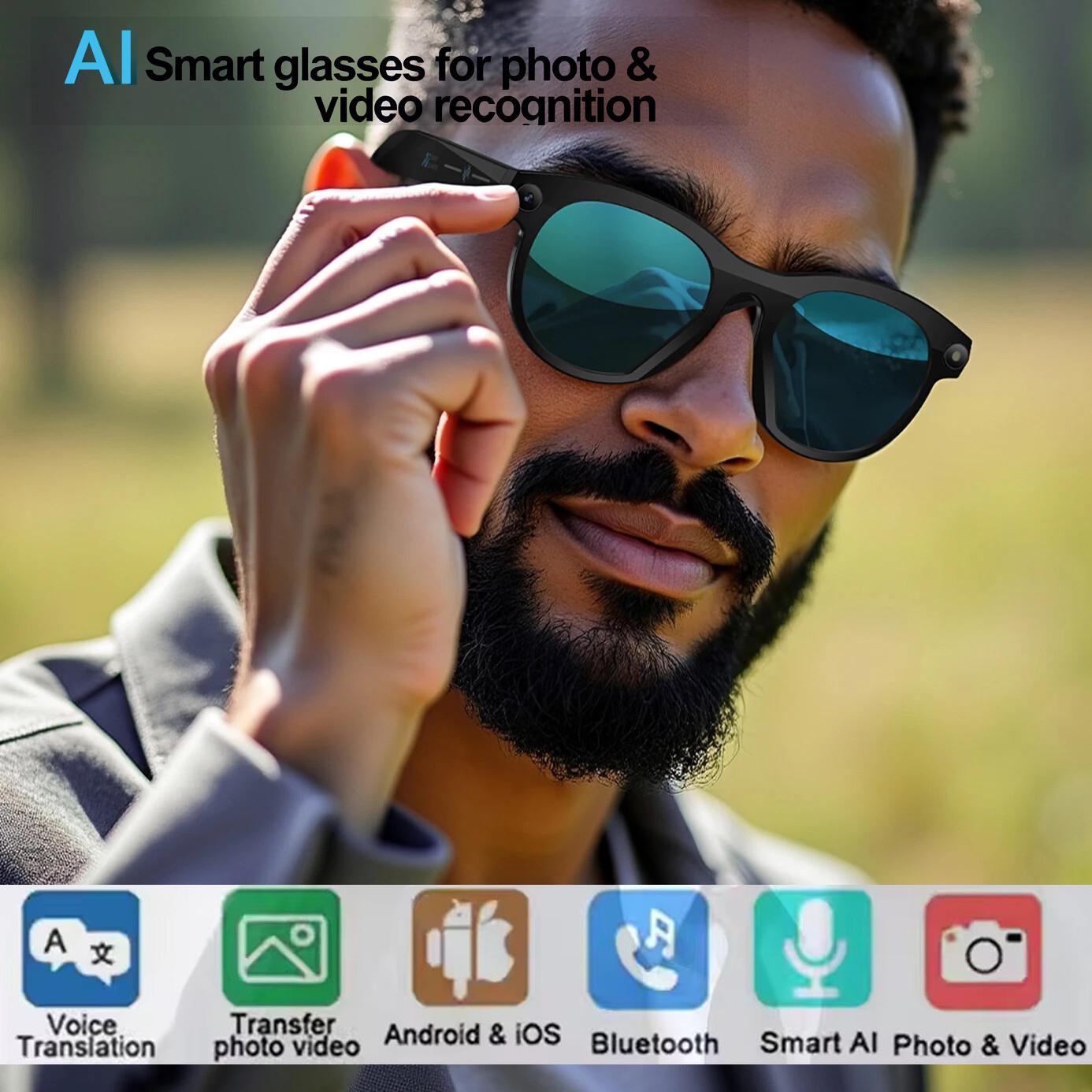 AI Smart Glasses, New Design, Camera Interaction, Photo/Video, Translation, Music, Smart Sunglasses, Bluetooth Headset Calling, Suitable for 2025