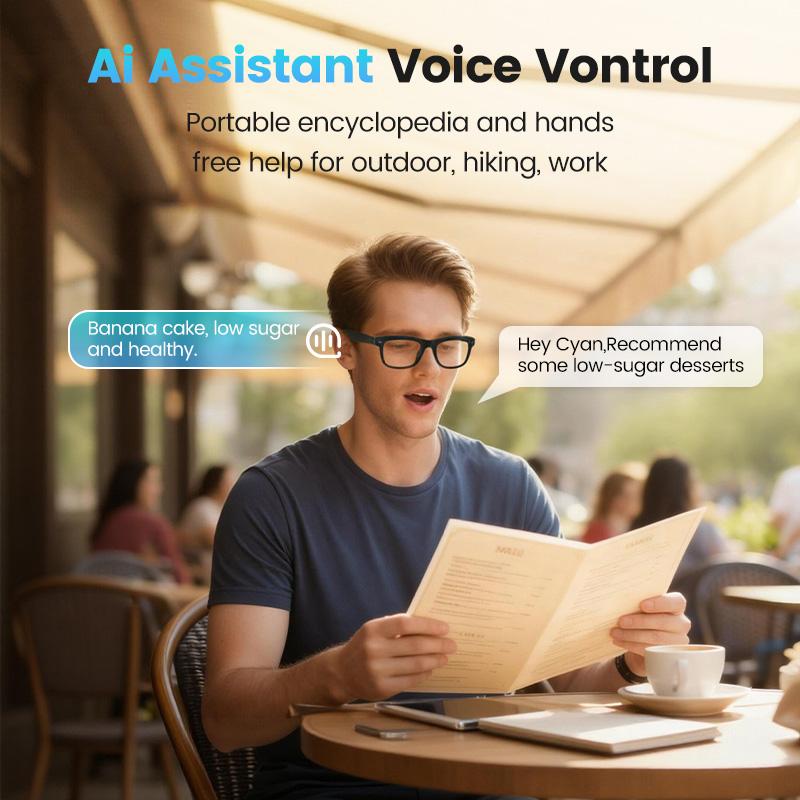 AI Smart Glasses 800W HD Bluetooth Camera 1080P Video Recording Sunglasses Real-Time Translation for Android iOS