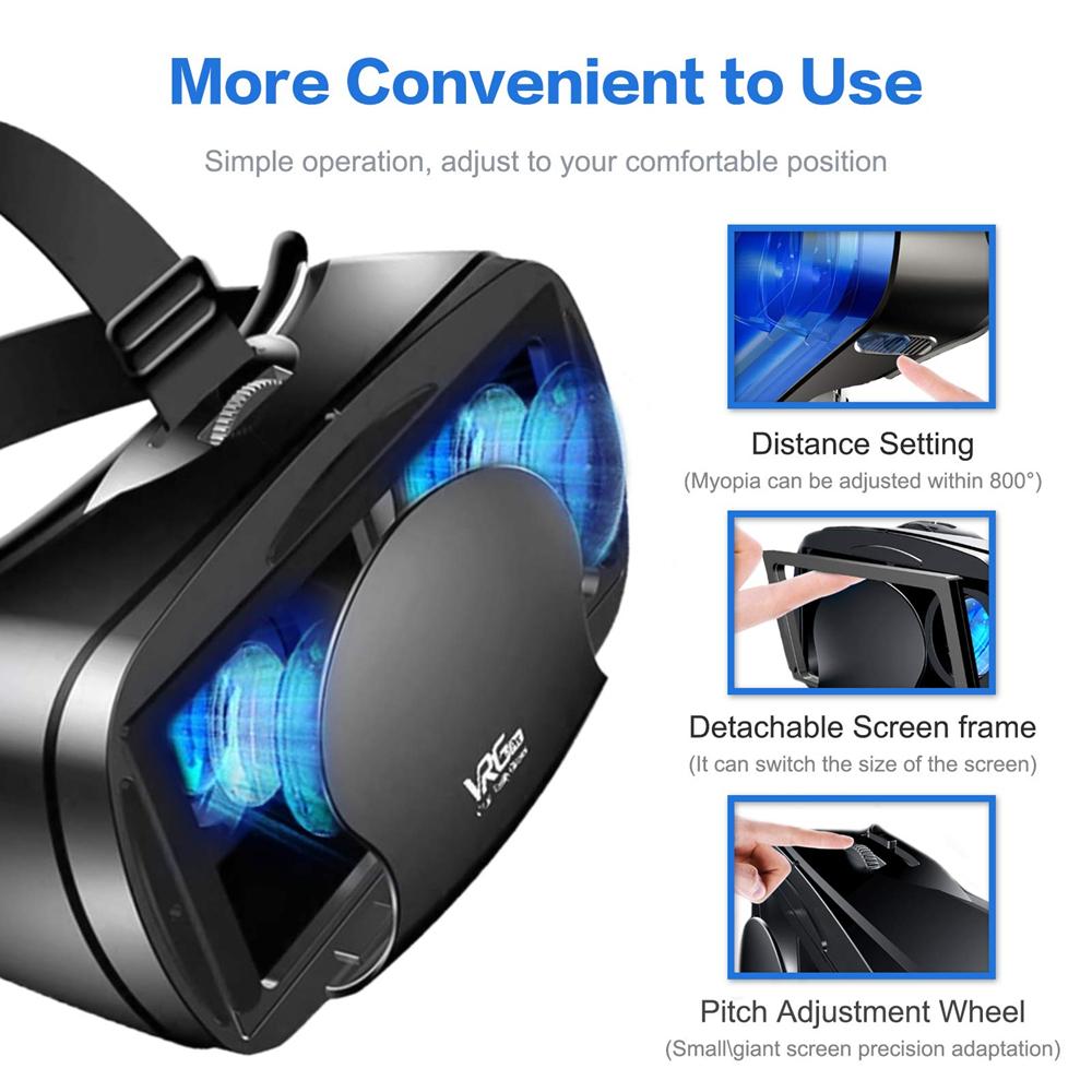 VR Headset Box, 3D Virtual Reality Helmet with Remote Control, Smart VR Glasses, Compatible with 5-7 inch Mobile Phones